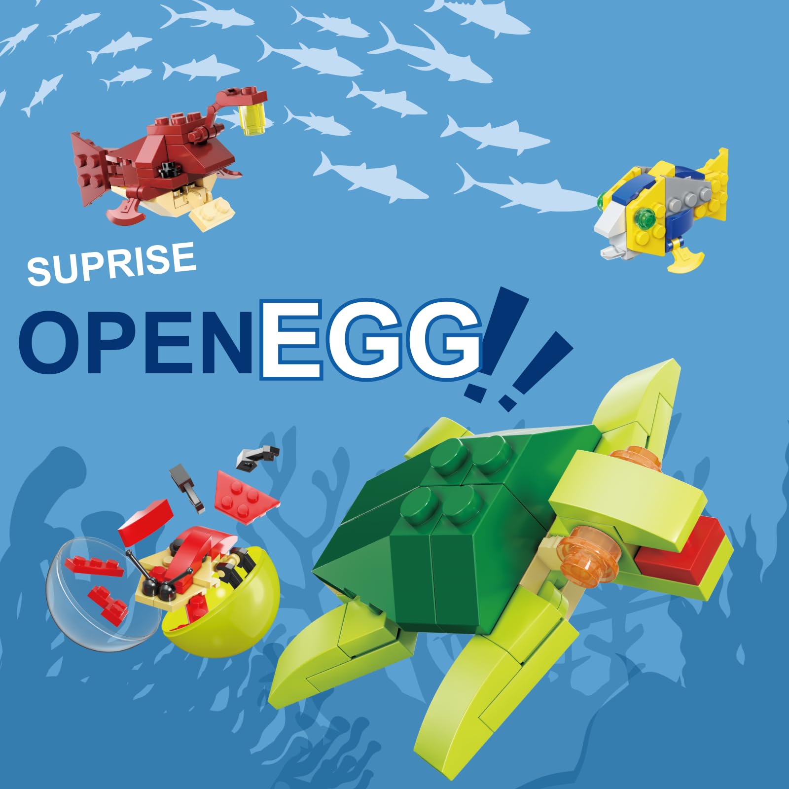 ZeniMakers Easter Building Blocks for Kids, 6 Pack Sea Animal Surprise Eggs for Classroom Prizes, STEM Ocean Toy Goodie Bag Fillers for Boys Girls
