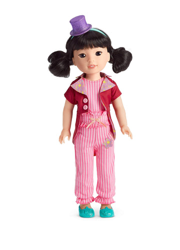 American Girl WellieWishers Ringmaster Outfit for 14.5-inch Dolls with a Striped Ruffles and Ribbons jumpsuit, Two Colorful Patches, A Bright-Red