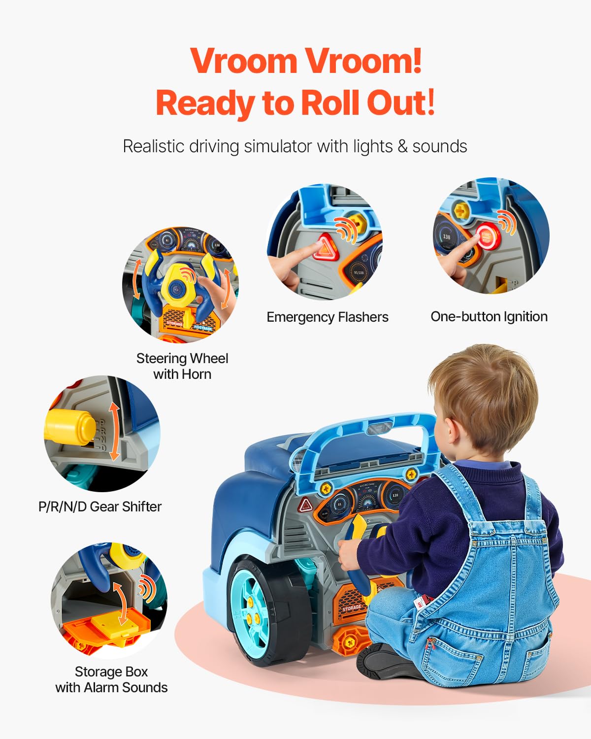 VEVOR Engine Toy, 60 Pieces, Kids Mechanic Car Repair Set with Removable Parts, Lights and Sounds, Steering Wheel and Horn, Kids Mechanic Workshop Set
