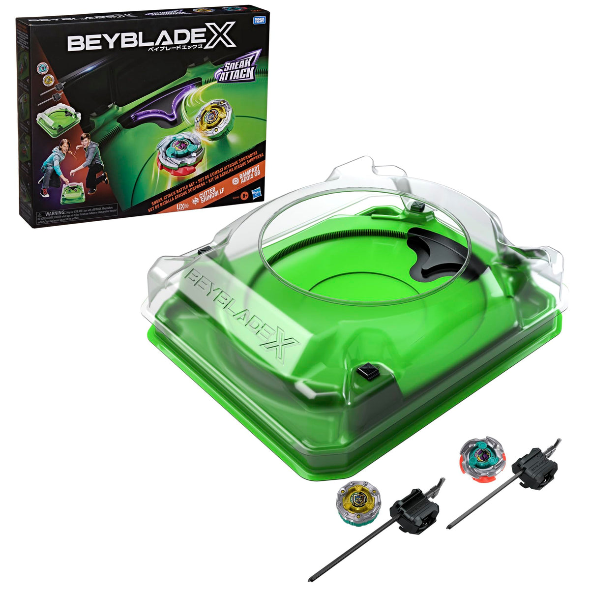 Beyblade X Sneak Attack Battle Set with Beystadium Arena, Rampart Aegis GB & Cutter Shinobi LF, 2 Right-Spinning Takara Tomy Battling Tops Game Toys