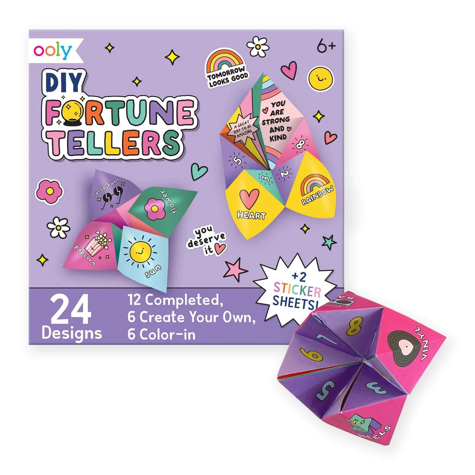 Ooly DIY Paper Kit, 24 Fortune Teller Designs & Stickers, Kit Includes 12 Completed, 6 Blank and 6 Color-in Folding Fortune Teller, Activity Gifts