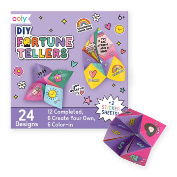 Ooly DIY Paper Kit, 24 Fortune Teller Designs & Stickers, Kit Includes 12 Completed, 6 Blank and 6 Color-in Folding Fortune Teller, Activity Gifts