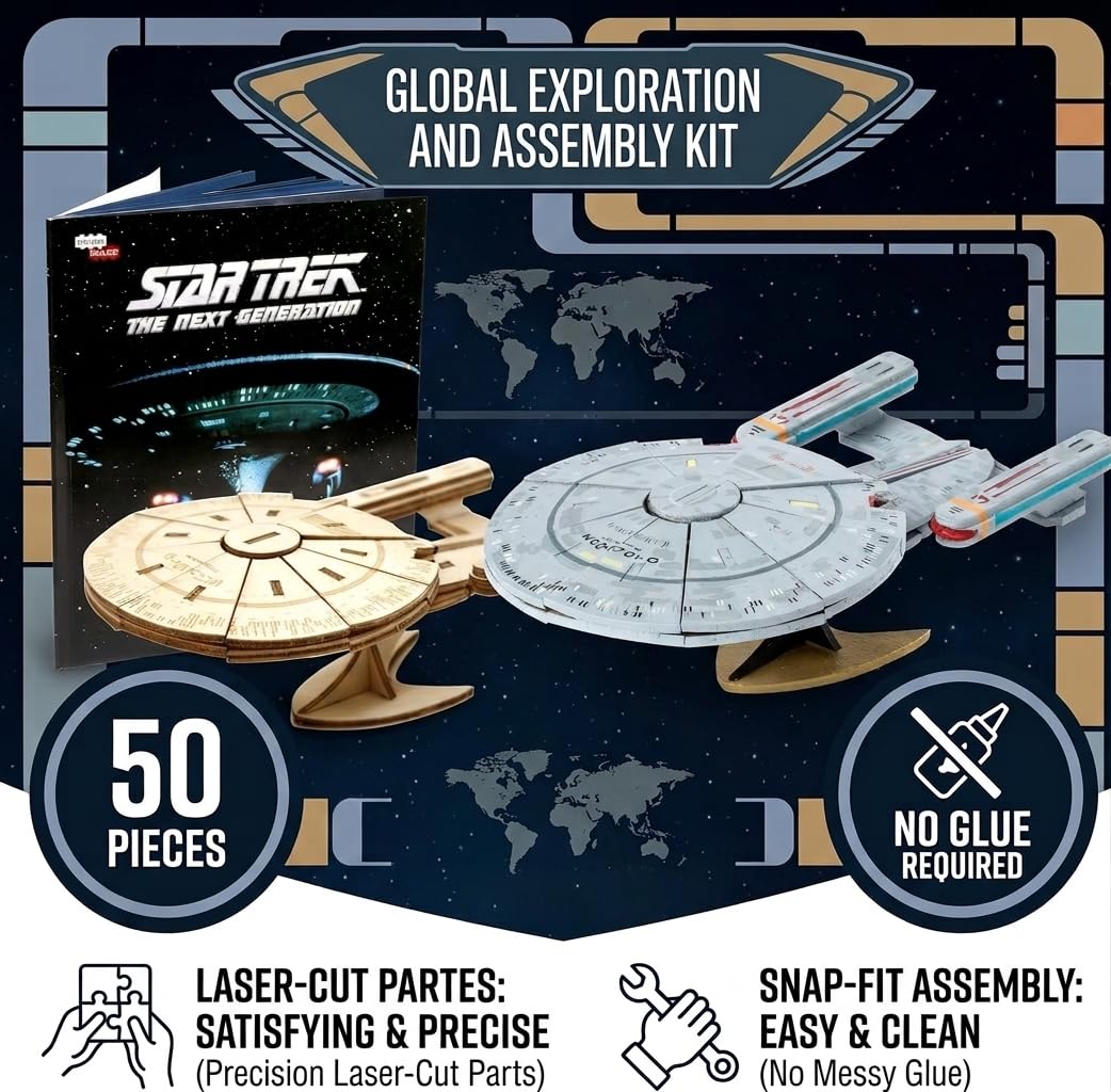 Star Trek The Next Generation Enterprise 3D Wood Puzzle Model Kit (50 Pcs) Officially Licensed NCC-1701-D Starship Replica - No Glue DIY Set