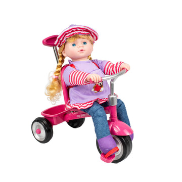 Kid Concepts 12? Soft Bodied Blonde Baby Doll & Tricycle Set - Adjustable 18? Handle, Storage Compartment, Comb & Mirror - Role Play Toy for Girls 3+