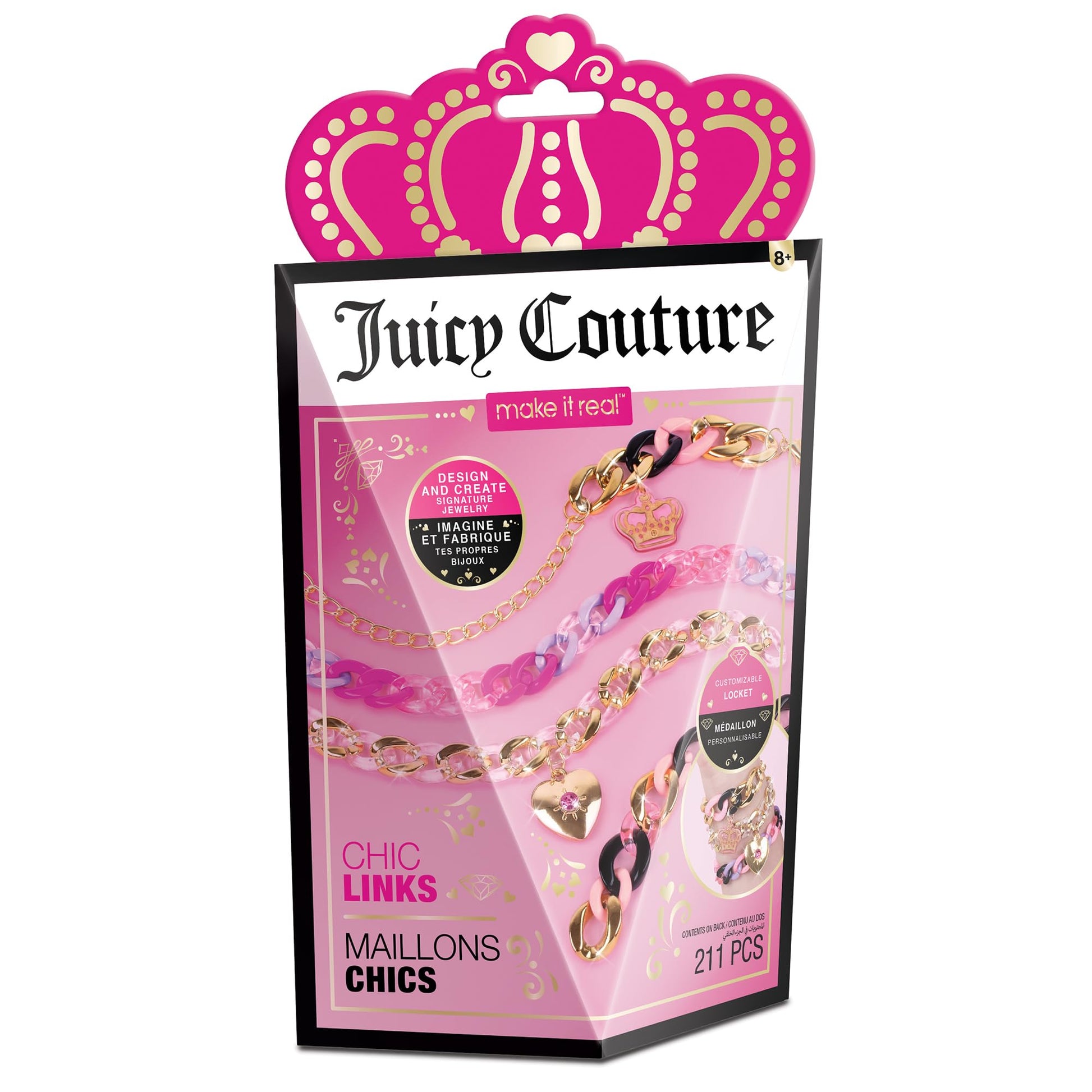 Make It Real Juicy Couture: Chic Links - 211 pcs, DIY Jewelry Kit, Design & Create Signature Jewelry, Customizable Locket, Tweens, Girls & Kids Ages