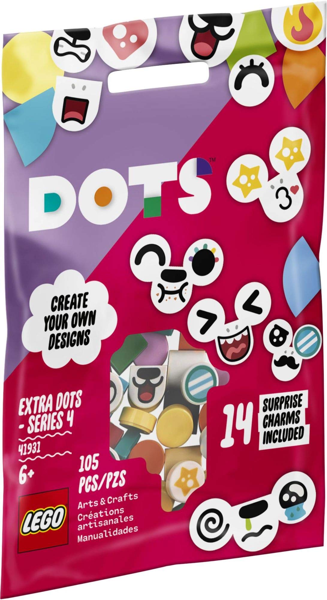 Lego DOTS Extra DOTS - Series 4 41931 DIY Craft and Collectible Decorations Kit; Creative Fun with Tiles; Perfect for Adding to a Child’s Bracelet Kit
