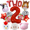 14PCS Farm Animal Balloons, Chicken Pig Donkey Cow Sheep Large Number 2 and Letter TWO Foil Balloon for 2nd Farm Animal Theme Birthday Party Decor