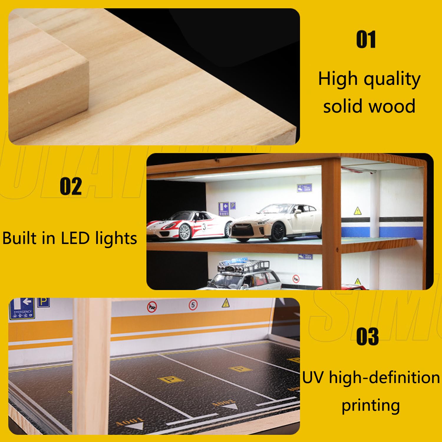 1:24 Scale diecast Car Model Display Case 3 Tiers,with LED Light and Acrylic Dust Cover Toys Car Model Display Stand,Hot Diecast Wheels Wood Storage