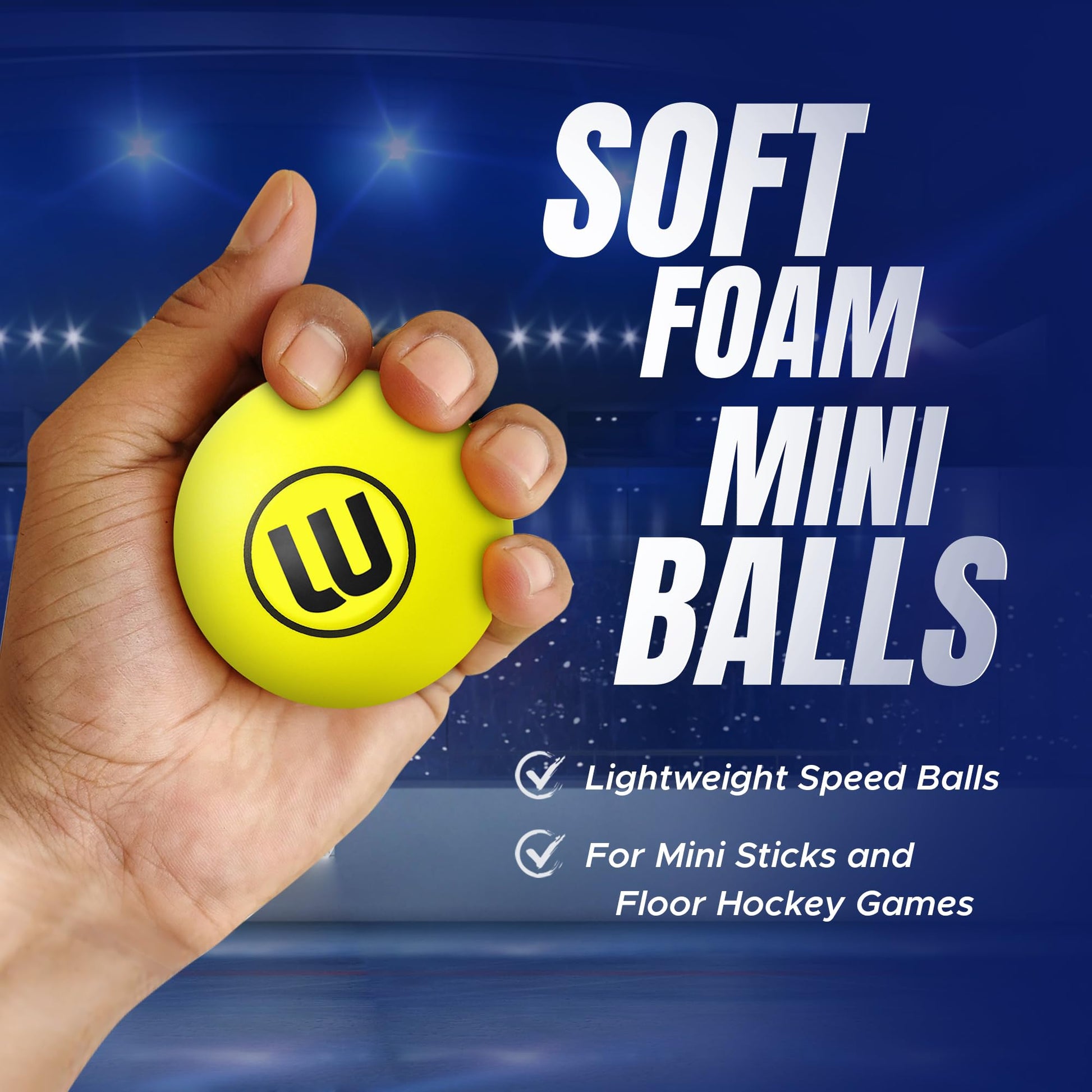 Winnwell Knee Hockey Foam Balls - Indoor Mini Stick Hockey Balls - Soft Foam 4-Pack with Drawstring Bag - 2" Diameter Ball