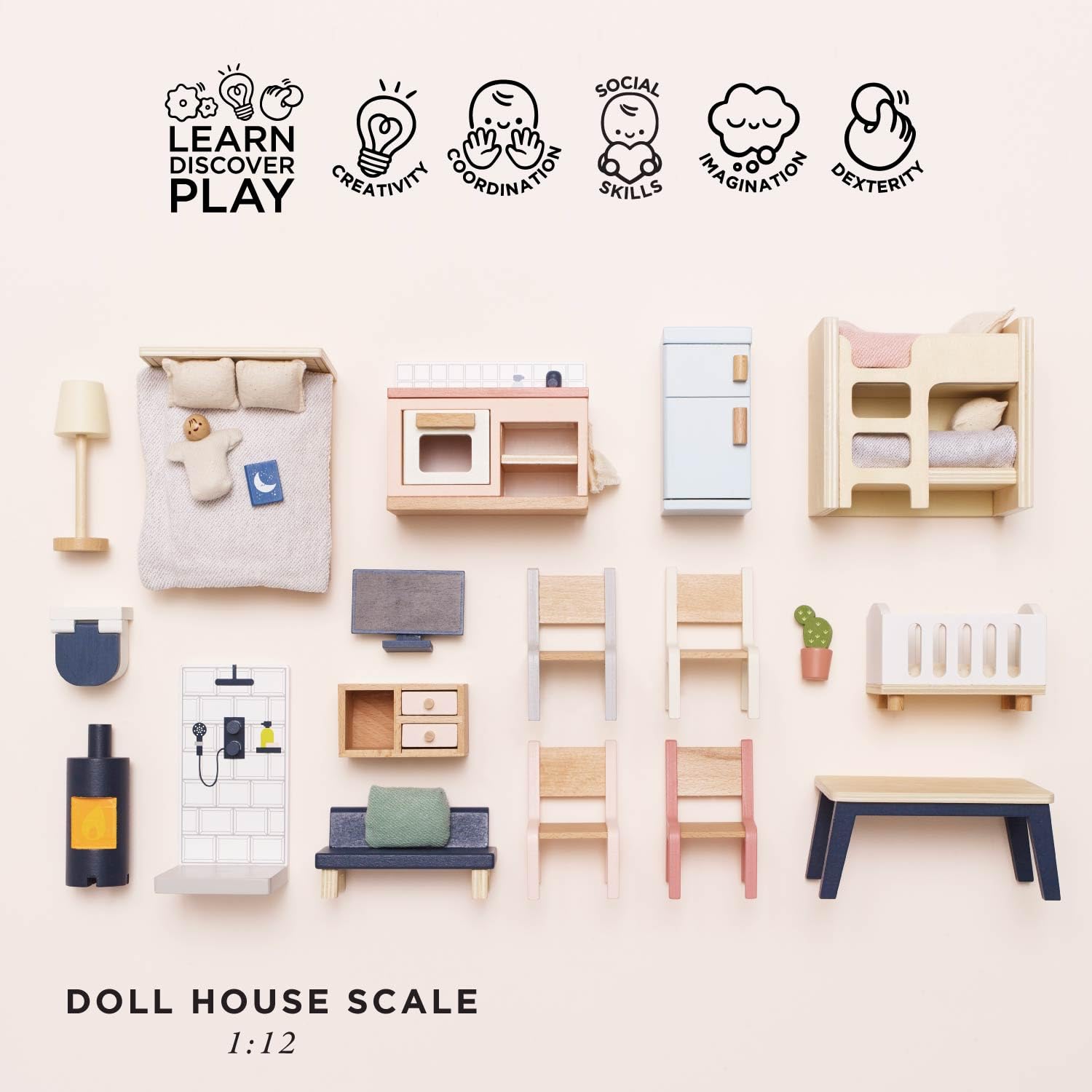 Le Toy Van - Wooden Dolls House Full Starter Furniture & Accessories Play Set for Dolls Houses | Girls or Boys Dolls House Furniture Sets - Suitable