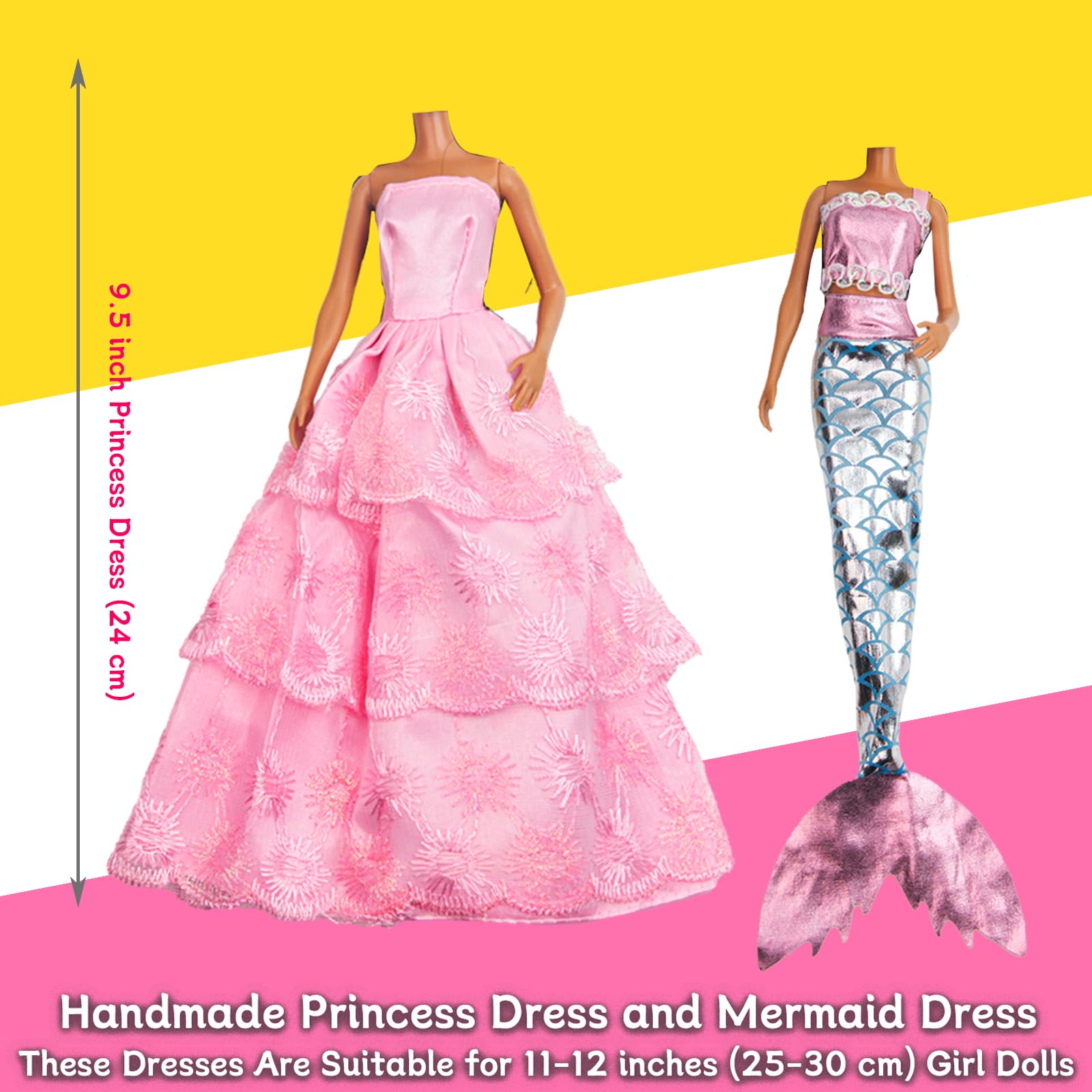 ZTWEDEN 90Pcs Doll Clothes and Accessories for 11.5 Inch Girl Dolls Set Contain 10 Different Handmade Party Grown Outfits, 1 Handmade Wedding Dress, 1