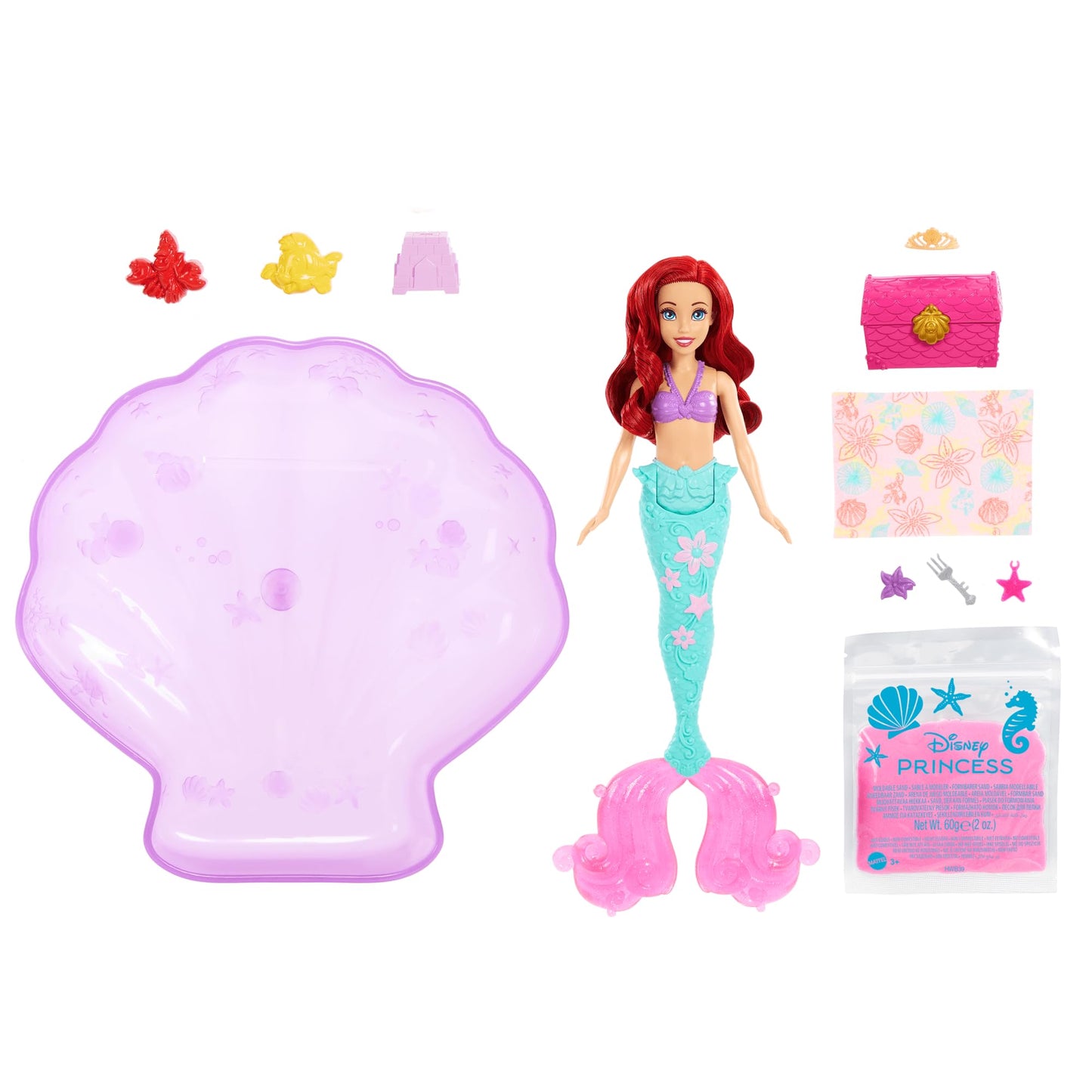 Mattel Disney Princess Toys, Ariel Mermaid Doll & Pool Set with Moldable Sand, 3 Molds & 6 Accessories, Inspired by The Little Mermaid Movie