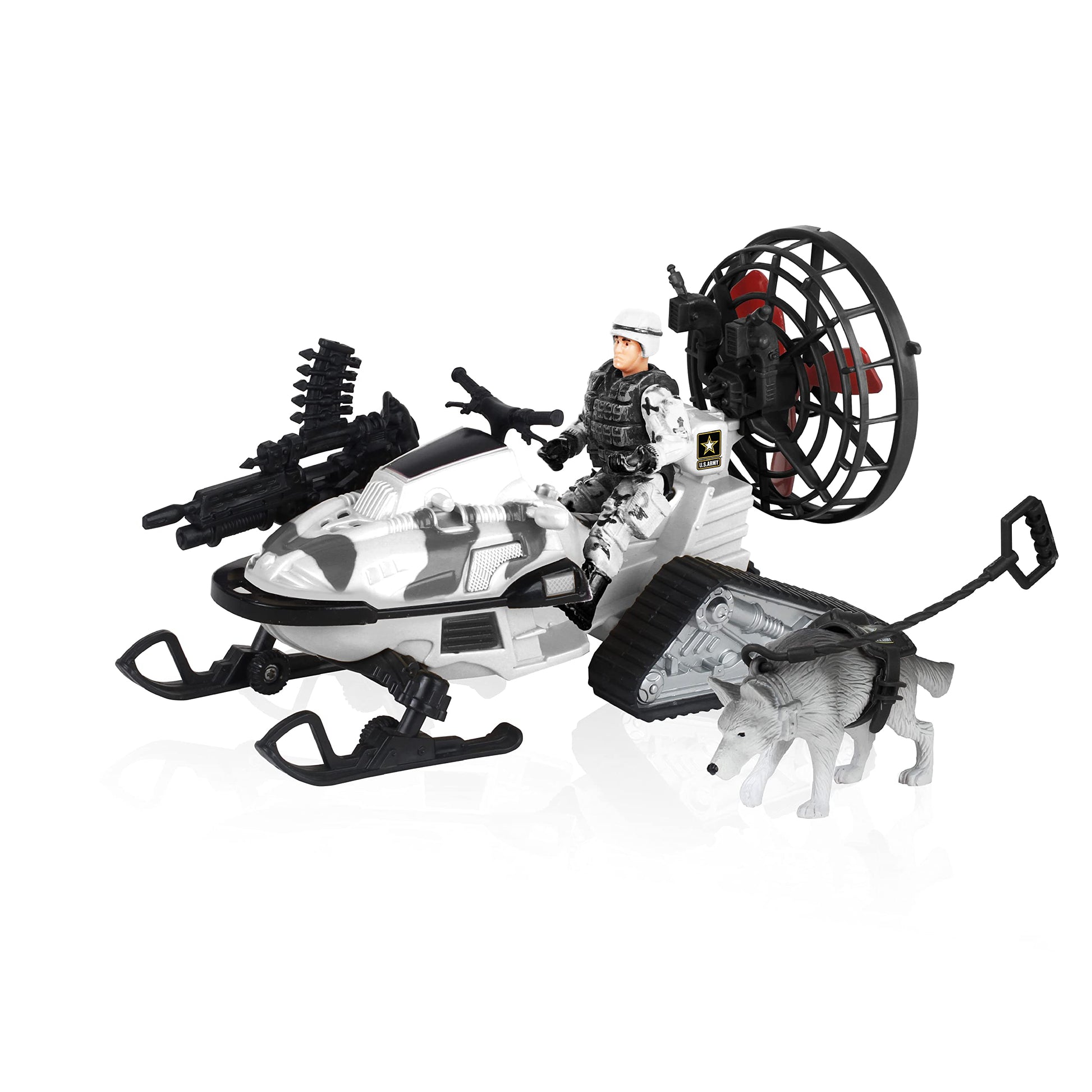 Lollipop United States Army Action Figures & Kids Snowmobile Military Toys Set w/ Snow Mobile, Soldier, Weaponry & Play Vehicle Accessories, 3+