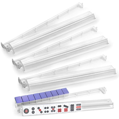 czzwak Mahjong Rack with Pushers, 4-Piece Premium Acrylic Mahjong Racks with Built-in Pushers & Rotating Bases - Crystal-Clear Set for Easy Play