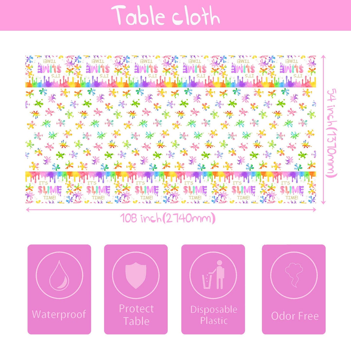 2pcs Slime Time Birthday Party Tablecloths 108 x 54 inches Colorful Splatter Painting Table Cover Splash Graffiti Table Cloths for Slime Theme Kids