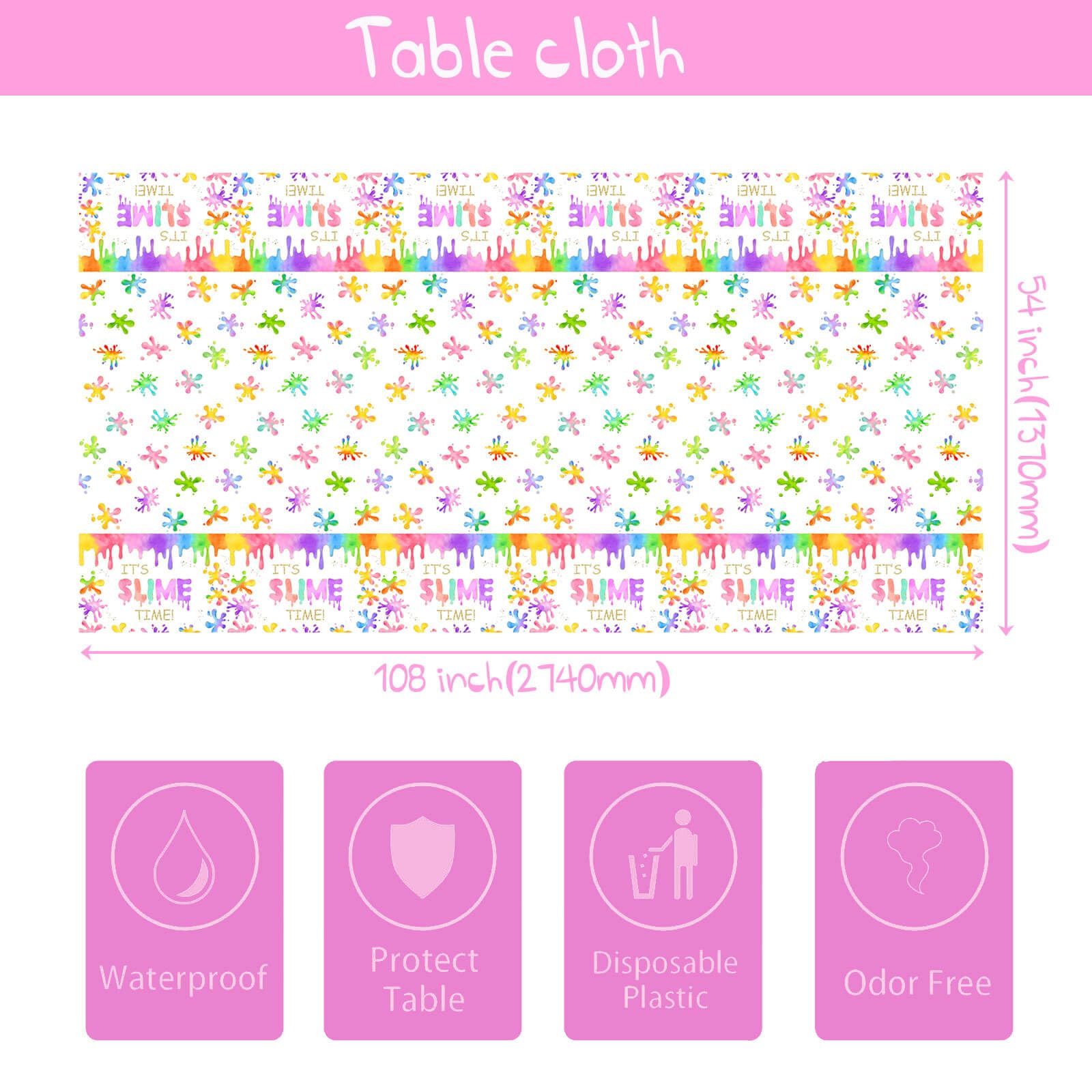 2pcs Slime Time Birthday Party Tablecloths 108 x 54 inches Colorful Splatter Painting Table Cover Splash Graffiti Table Cloths for Slime Theme Kids