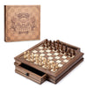 AMEROUS Magnetic Wooden Chess Set, 12.8" x 12.8" Walnut Chess Board Game with 2 Built-in Storage Drawers - 2 Bonus Extra Queens - Chess for Beginner