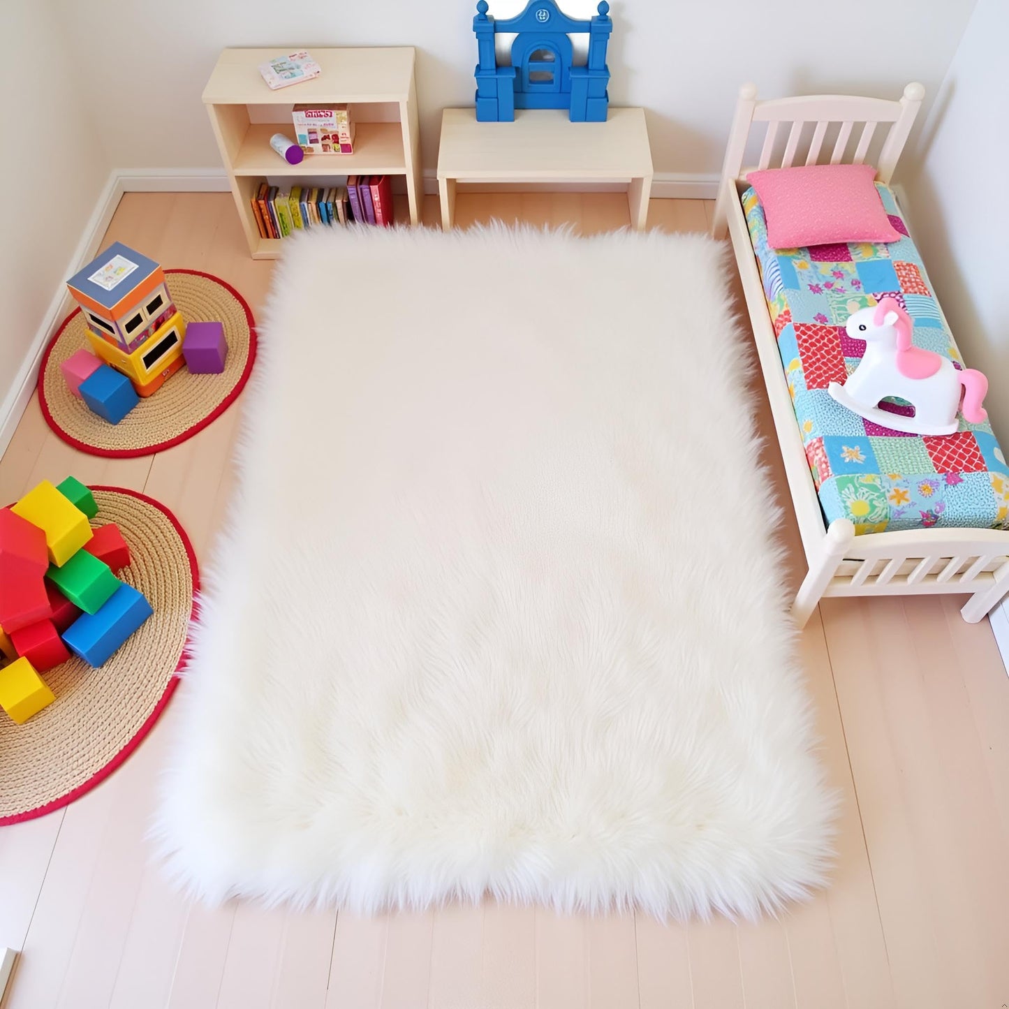White Dollhouse Carpet, Dollhouse Miniature Carpet, Fluffy Mini Dollhouse Rug, Doll House Rug, Lightweight Dollhouse Decor for 1/12, 1/8, 1/6 (Square