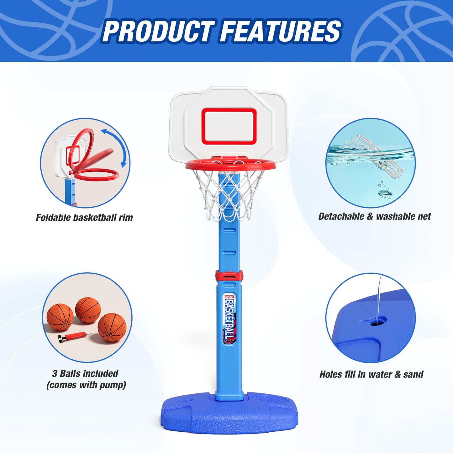 HYES Kids Basketball Hoop Indoor, Adjustable Height