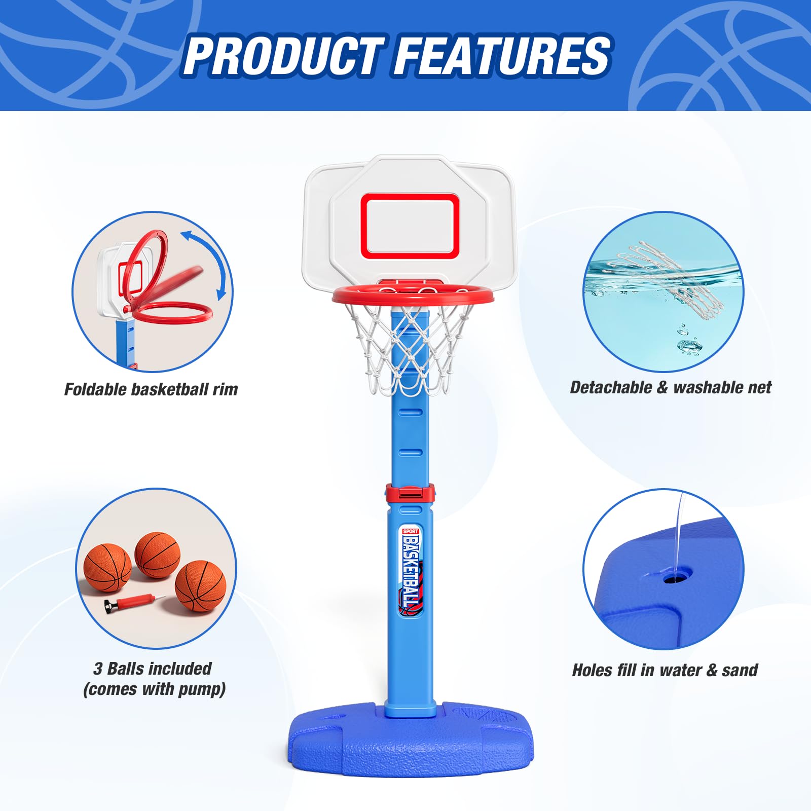 HYES Kids Basketball Hoop Indoor, Adjustable Height