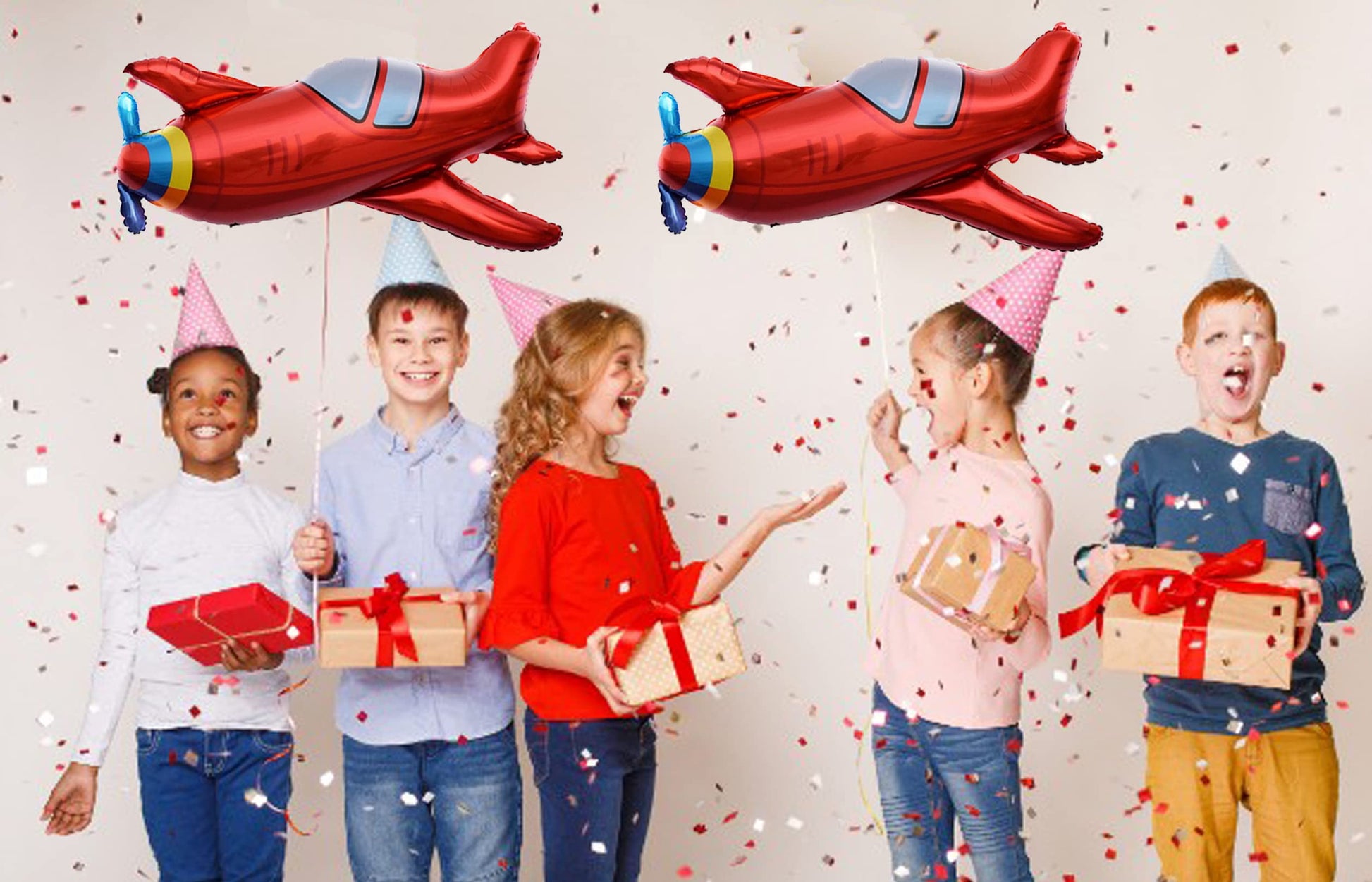 4 Pcs Large Red Airplane Helicopter Plane Foil Balloon Aviator Adventure Themed Birthday Party Decorations(37x31inch)