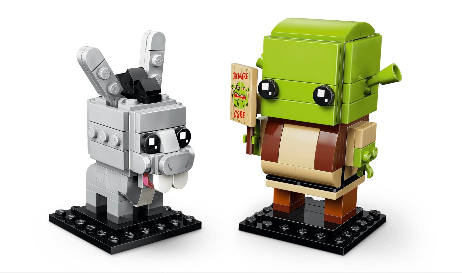 LEGO BrickHeadz Shrek Donkey & Gingy Figures Set #40923 - 260 Pieces, 3 Collectible DreamWorks Characters incl. Shrek's Beware Ogre Sign | Ages 10+ |