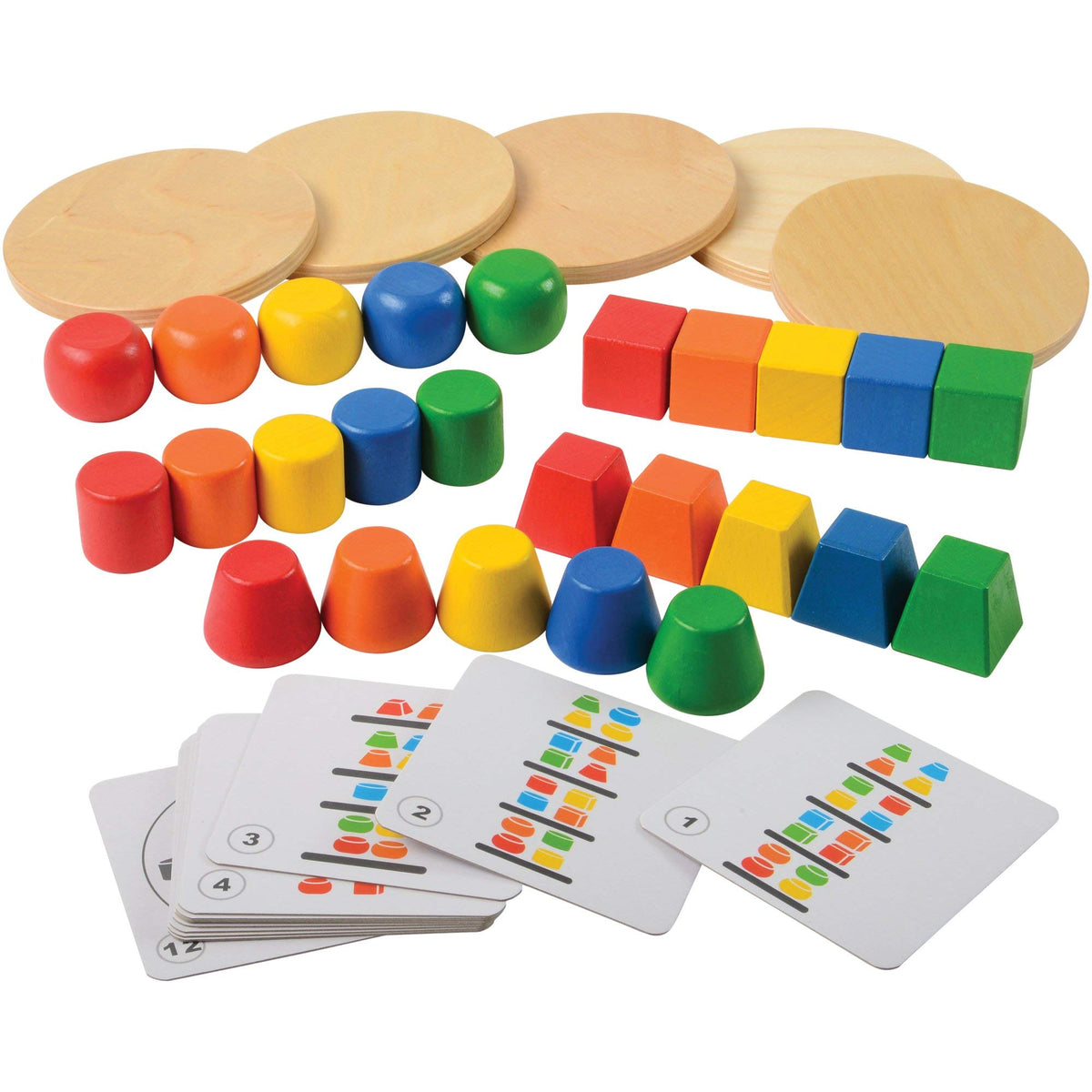 Constructive Playthings 3D Colorful Geometric Balancing Stacker, 25-Piece Block Set