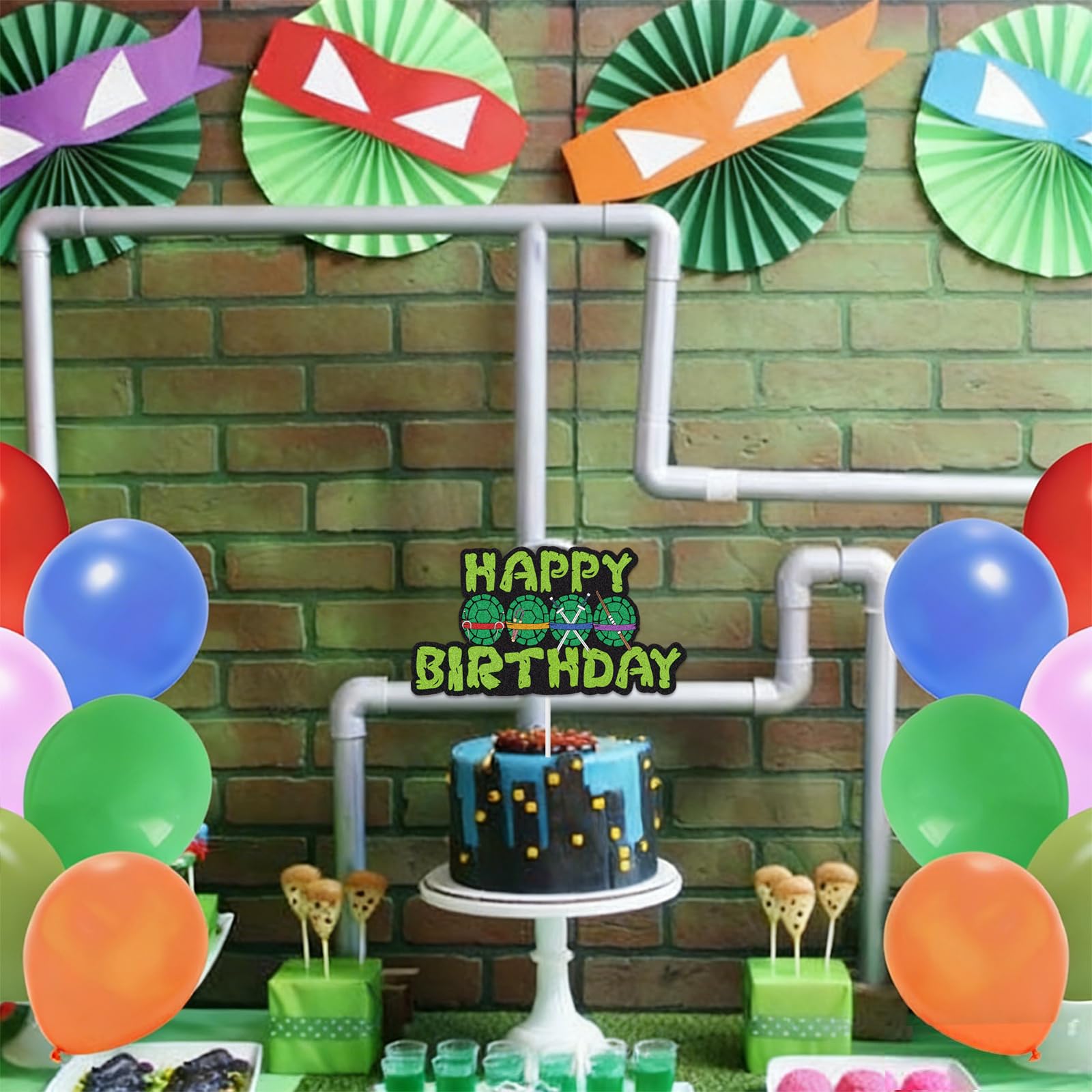 Turtle Cake Topper Anime Hero Happy Birthday Cake Topper Turtle Weapon Decorations for Birthday Party Decorations Party Supplies for Boys Girls