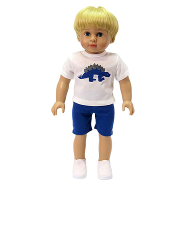 American Fashion World Blue Dinosaur Shorts Set for 18-Inch Dolls | Premium Quality & Trendy Design | Dolls Clothes | Outfit Fashions for Dolls