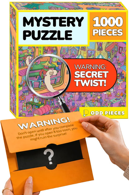 Odd Pieces Jigsaw Puzzles 1000 Pieces with Storytelling Comics, for Women, White Elephant, Mystery Puzzle for Adults & Kids - 19.7'' x 27.6''