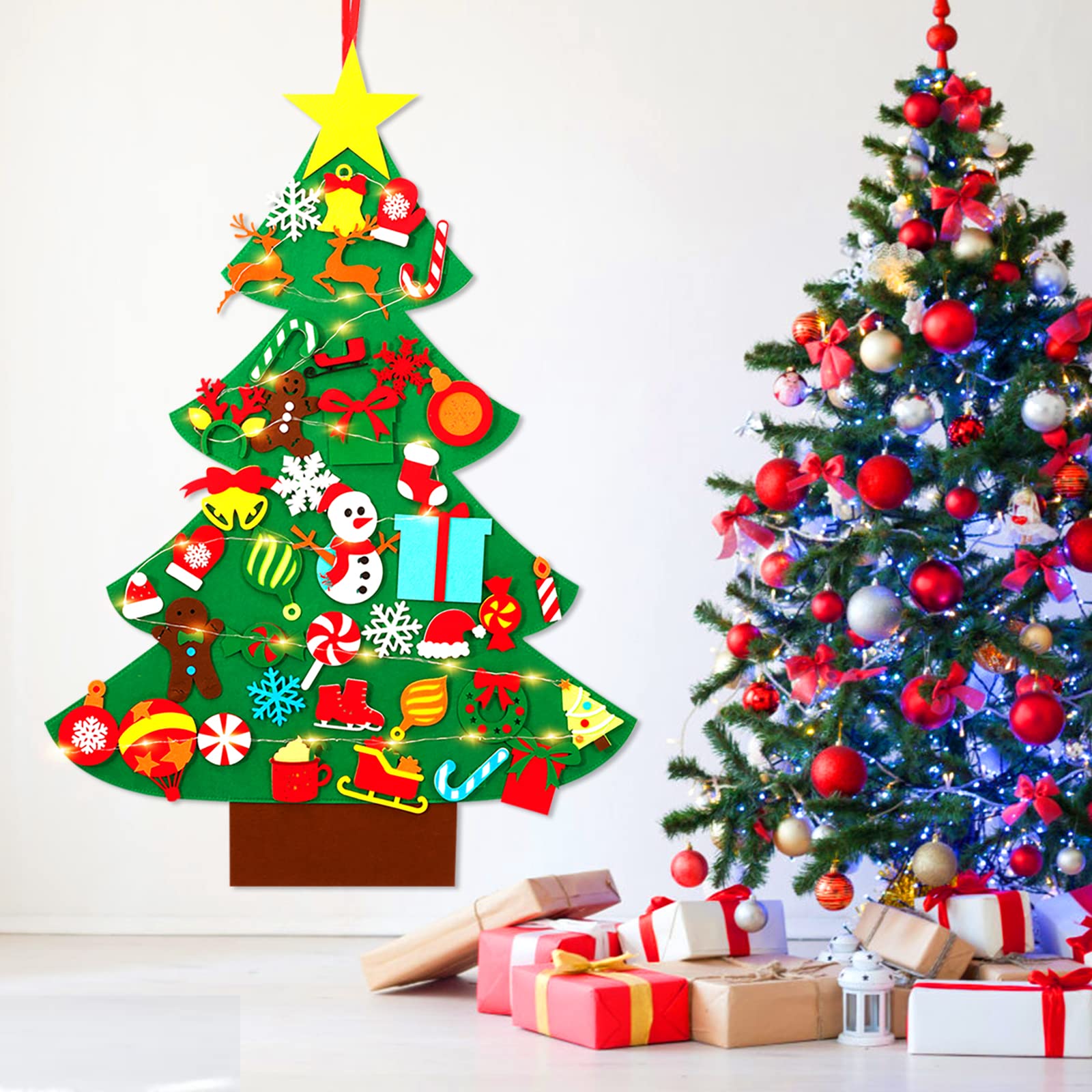 Garma DIY Felt Christmas Tree Set with 41PCS Kids Wall Hanging Detachable Ornaments, Felt Christmas Craft Kits Decorations for Toddler Xmas Gifts New