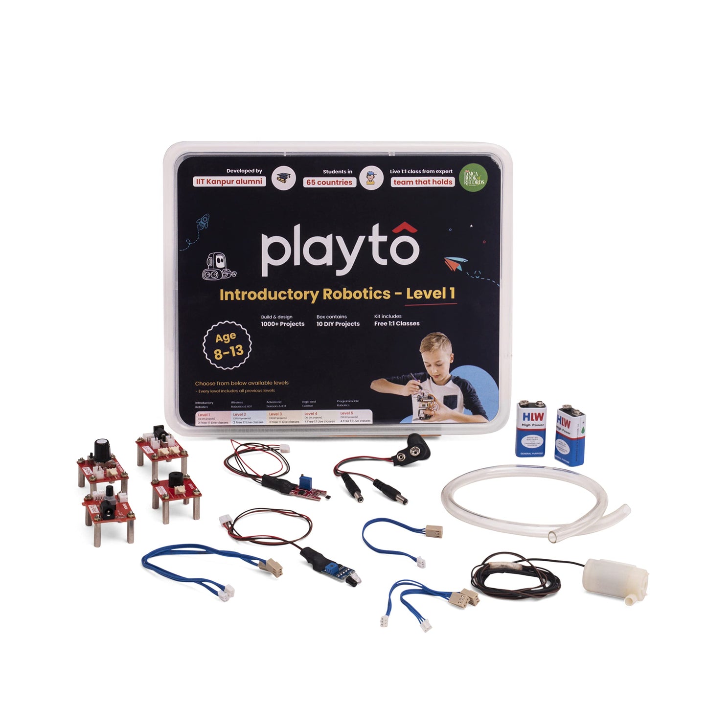 PLAYTO LABS Robotics Kit Level 1 2 Free Live 1-1 Classes 1000+ Projects DIY Robotics Starter Kit Best Educational Birthday Gift for Kids, Boys, Girls