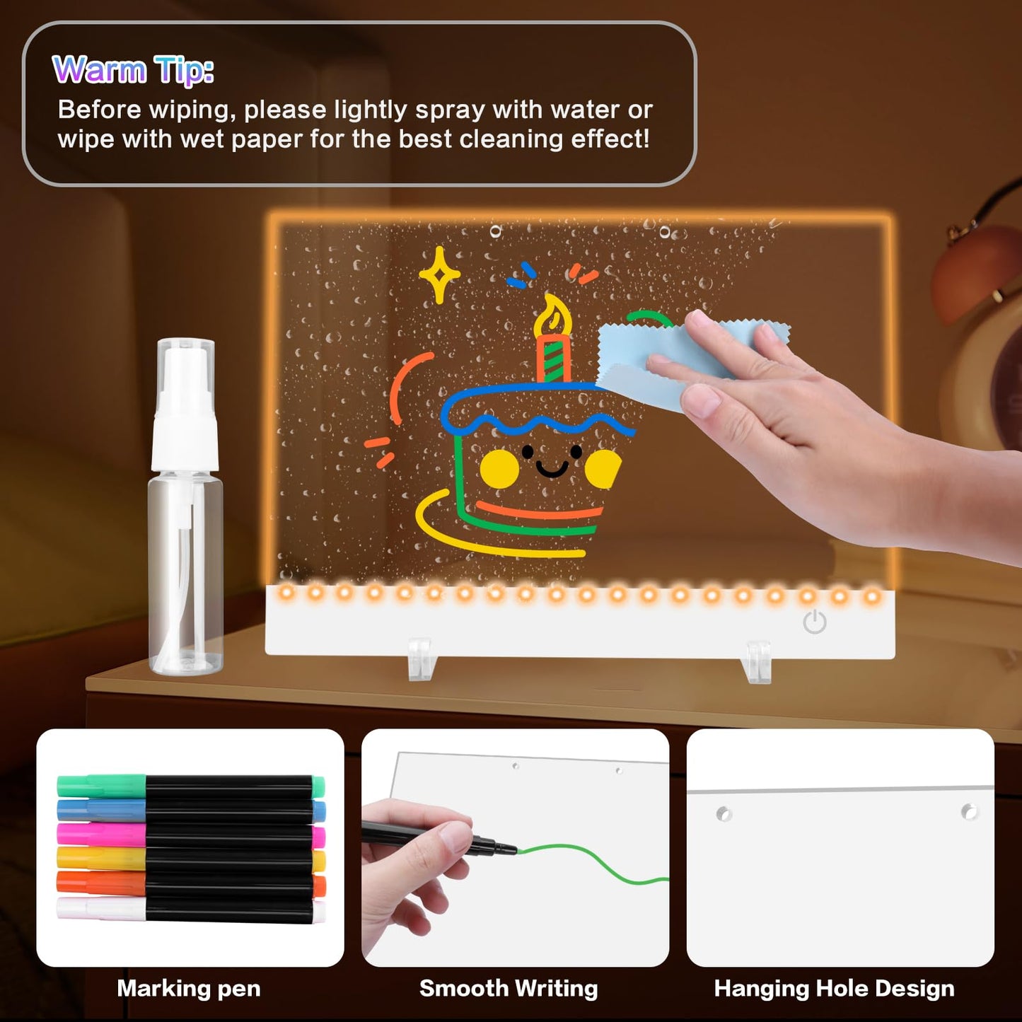 Rechargeable Led Drawing Board for Kids - 13.8"X10" Light Up Drawing Pad with 8 Colors, Sergamy Glow Dry Erase Board with 7 Markers & Stand kit