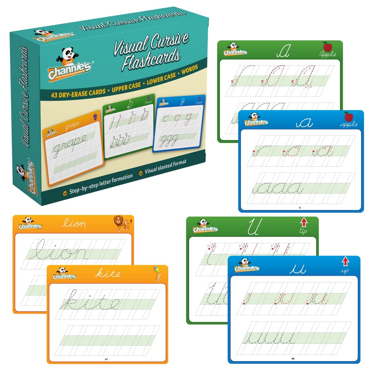 Channie’s Visual Cursive Flashcards, 43 Dry-Erase Cursive Handwriting Flash Cards, Daily Uppercase & Lowercase Cursive Letter Tracing Practice