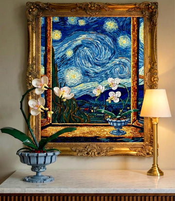 3in1Orchid Gift Set Flowers Orchid Building Blocks Compatible with Lego Botanicals for adults,Starry Night Puzzle & Gold Plated Necklace-Compatible