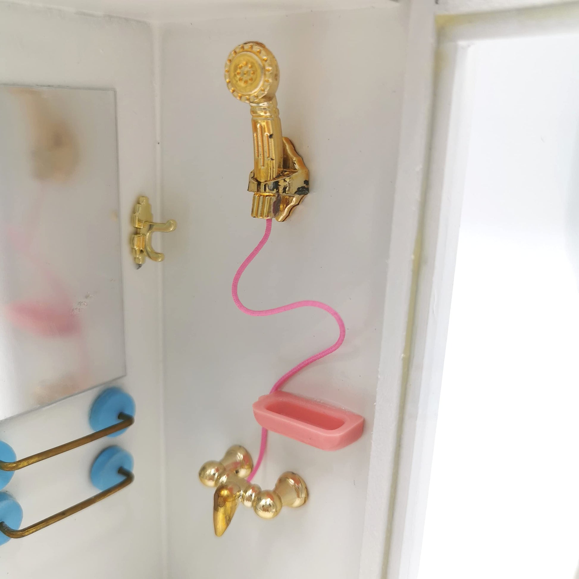 SXFSE Dollhouse Shower Room,1:12 Dollhouse Miniature Furniture Simulation White Bathroom Shower Room