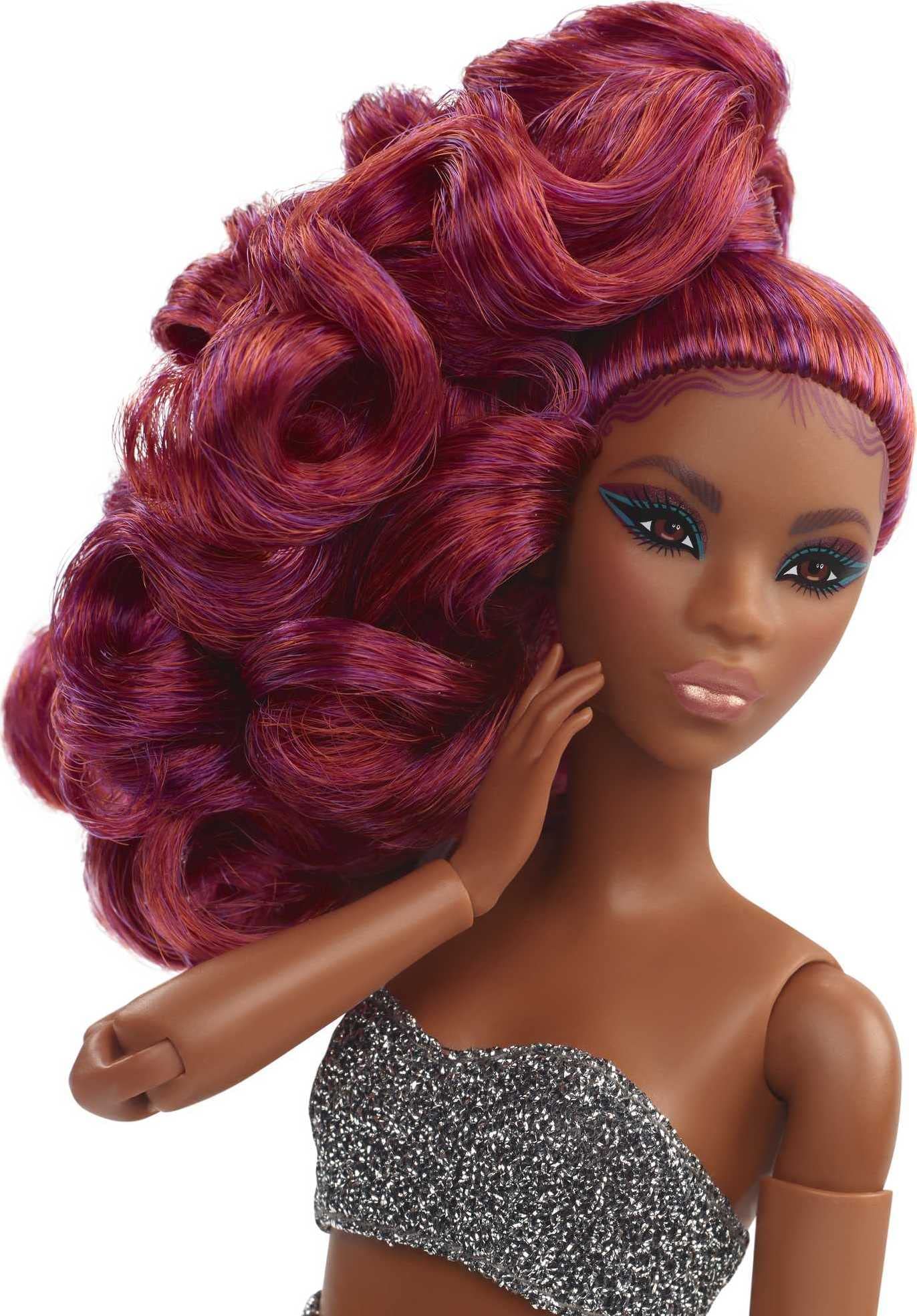 Barbie Signature Looks Doll (Petite, Red Hair) Fully Posable Fashion Doll Wearing Glittery Crop Top & Skirt, Gift for Collectors,Multi