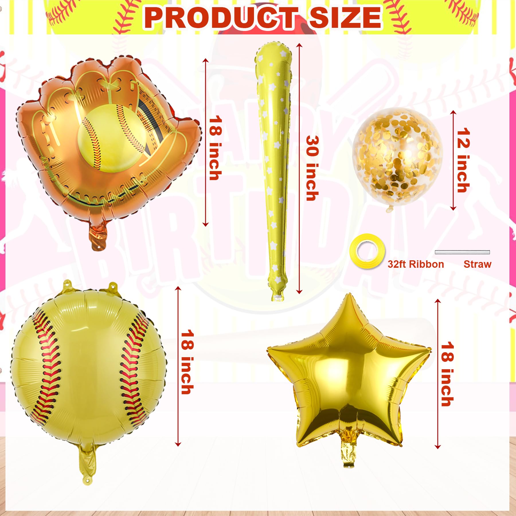 Softball Party Balloons,12pcs Softball Glove Foil Balloons,Bat Balloon confetti balloon for Sports Theme Supplies Gender Reveal Baby Shower
