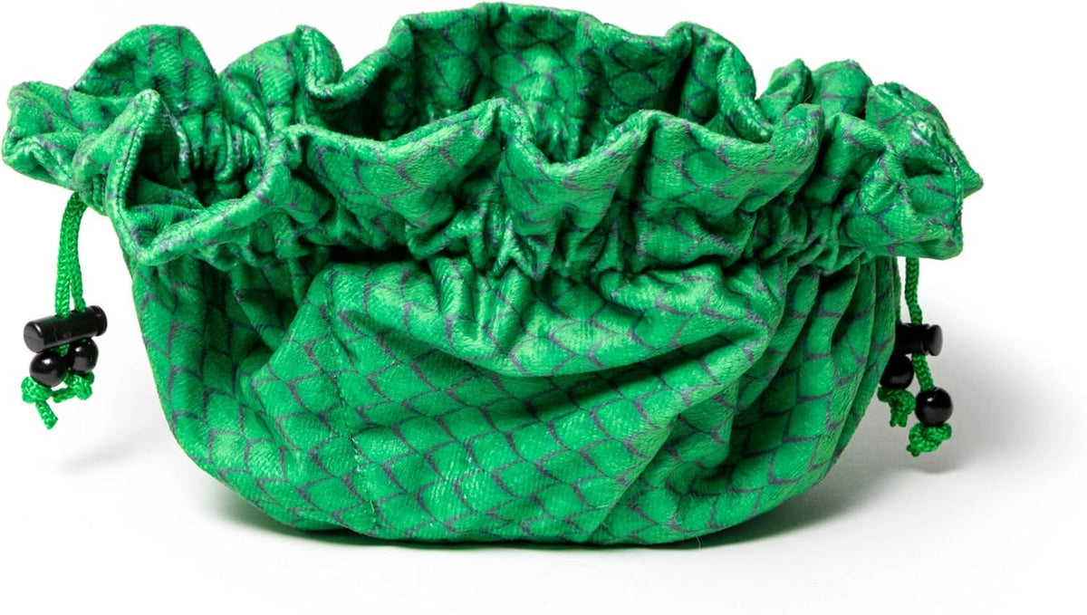 FanRoll Dragon StormTM Velvet Compartment Dice Bag: Green Dragon Scales