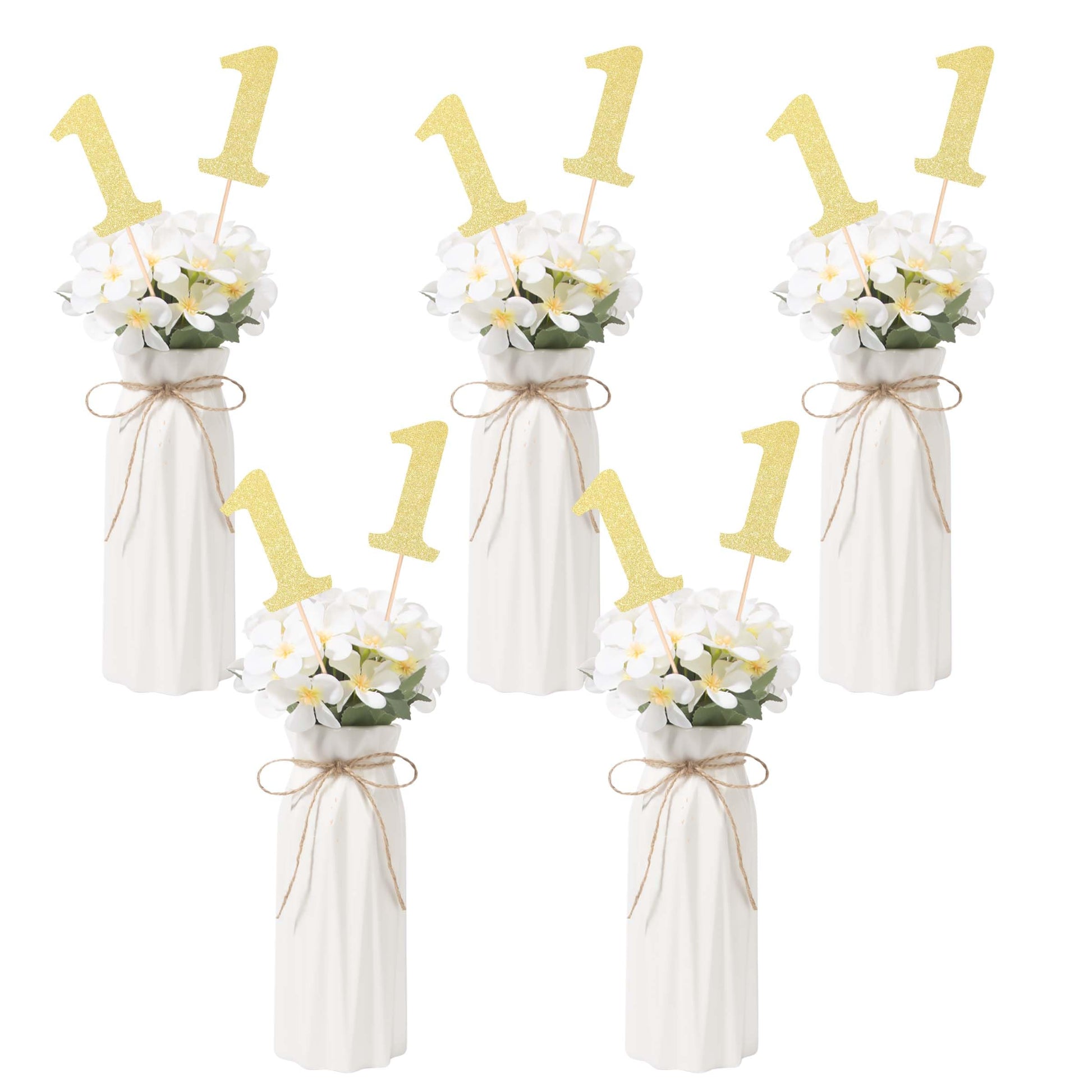 Gexolenu 10 PCS Gold Double-Sided 1st Birthday Centerpieces for Tables, Glitter Age ONE Cake Picks Decor, First Happy Birthday Party Decorations Baby
