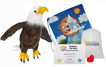Stuffems Toy Shop Make Your Own Stuffed Animal Liberty the Bald Eagle 16"- No Sew - Kit with Cute Backpack!