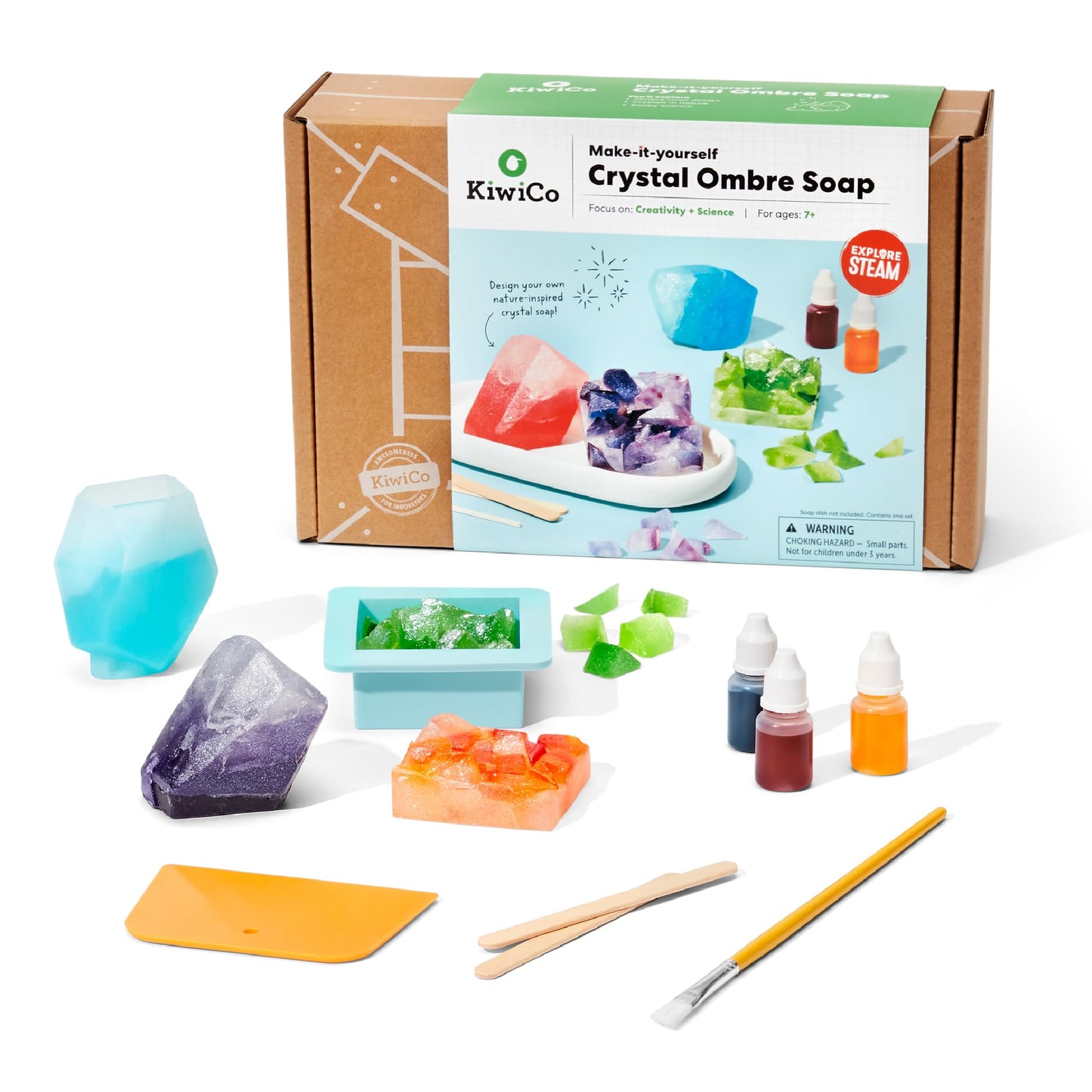 KiwiCo Crystal Geode Soapmaking Kit | Complete Set Includes Beaker, Clear Soap, Molds, Mixing Sticks, Mica Powder, Liquid Colors & More | DIY Soap