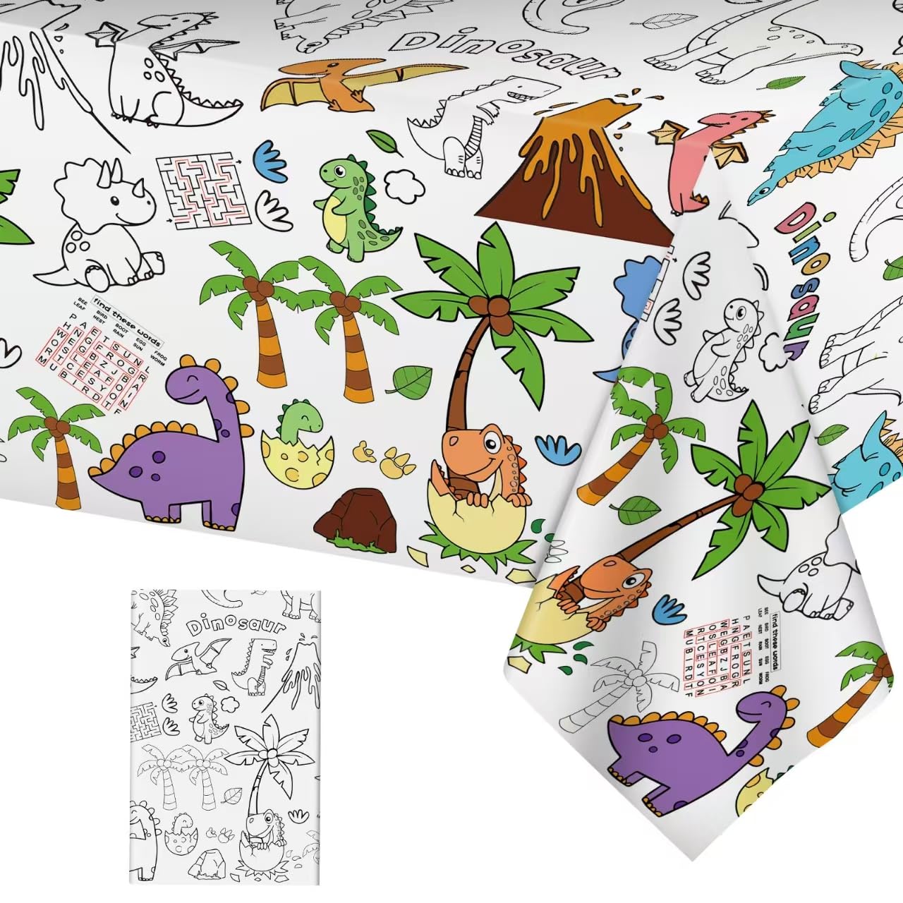 Litmitfu Dinosaur Coloring Tablecloth for Kids - Giant Dino Paper Activity Table Cover, Jumbo Animal Dino World Coloring Games Poster Crafts
