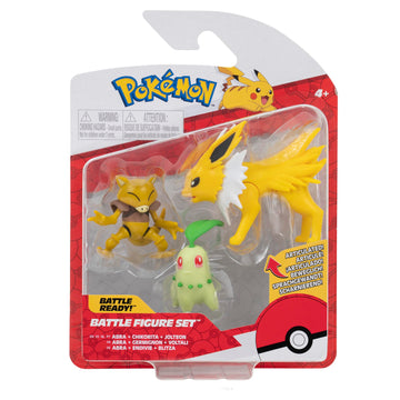 Pokémon PKW2349 Battle Figure Set - Endive, Abra, Blitza, Official Movable Figures, 5 cm Endive and Abra, 7.5 cm Blitza
