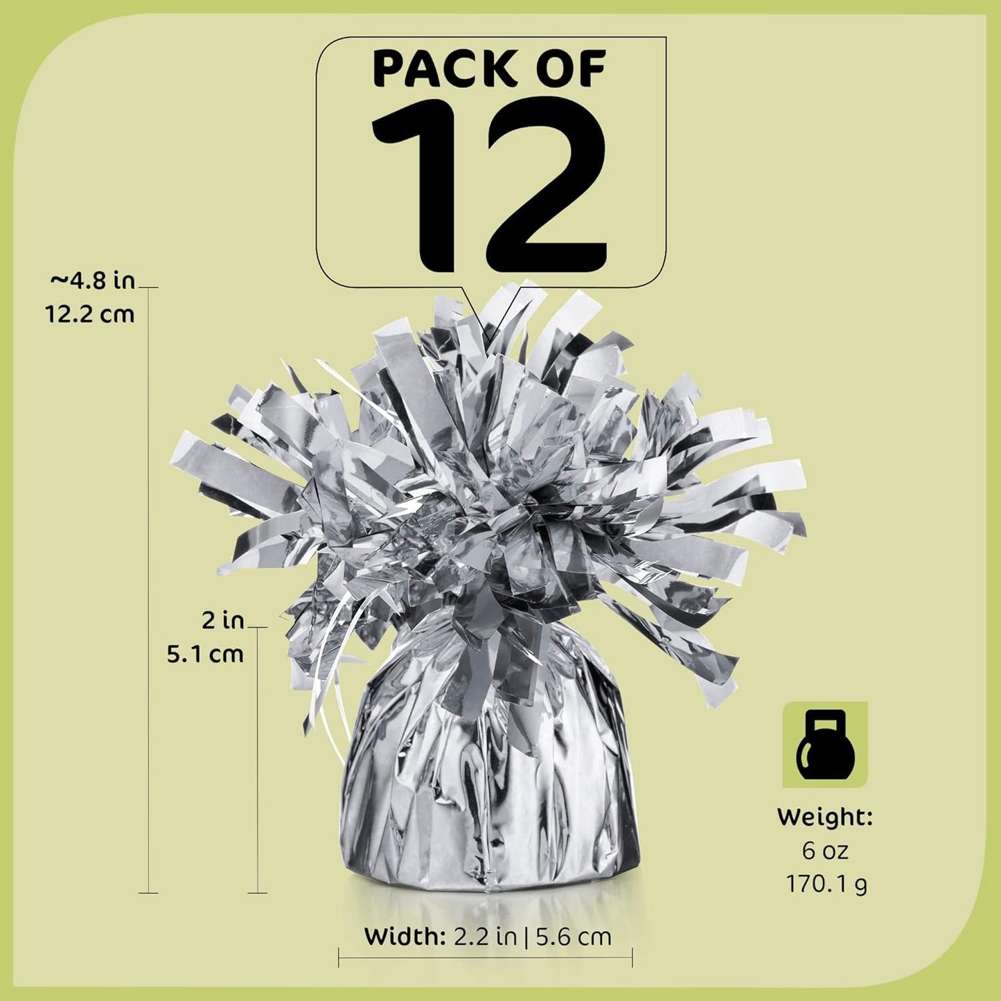 Srenta Silver Balloon Weights, Heavy Balloon Weight Pack of 12 Metallic Foil Weights for Balloons, Birthday Party & Wedding Table Centerpiece Ballon