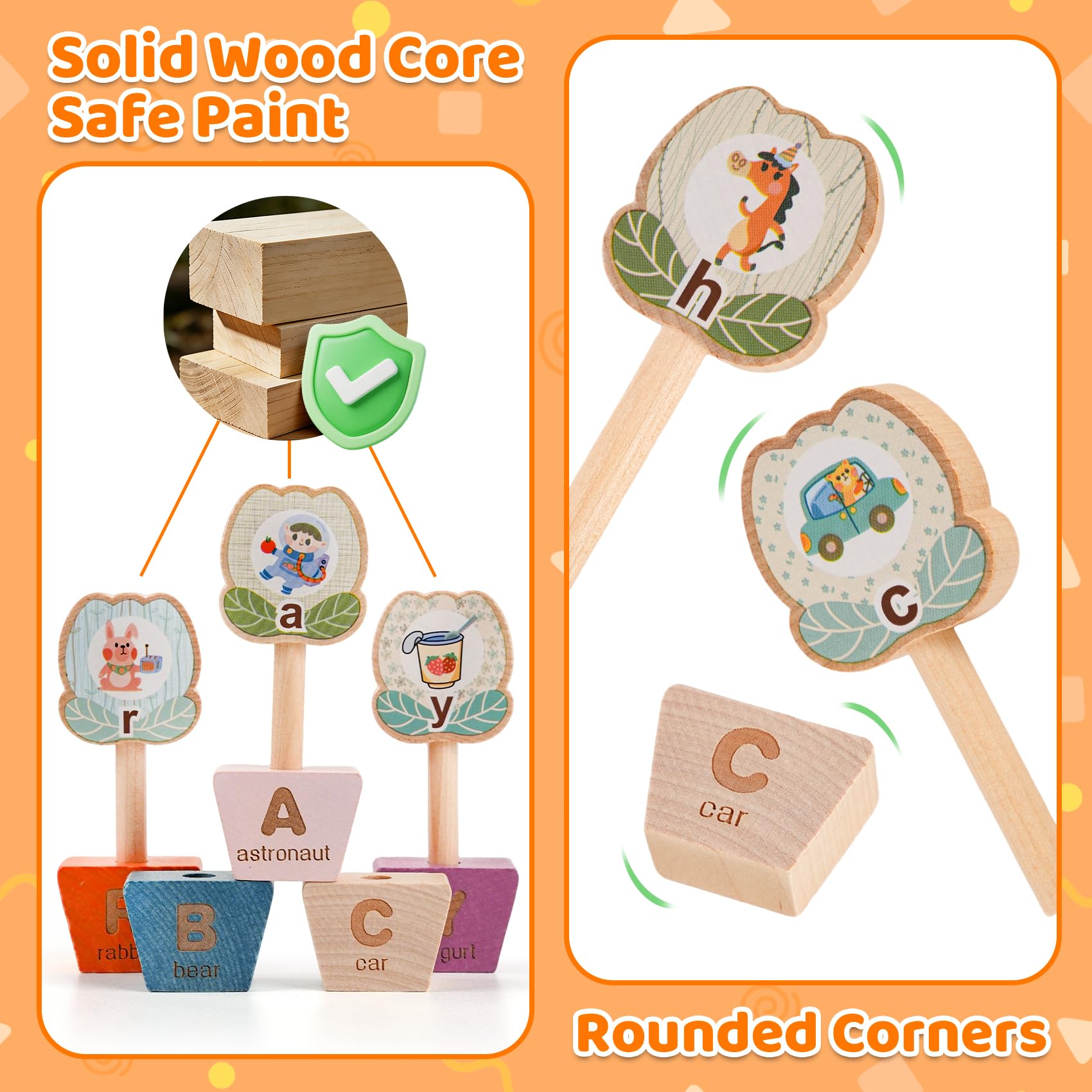 ODRIEW ABC Alphabet Puzzle Toys, Toddler Learning Preschool Toys, Wooden Flower Montessori Educational Toy with Storage Bag, Matching Games