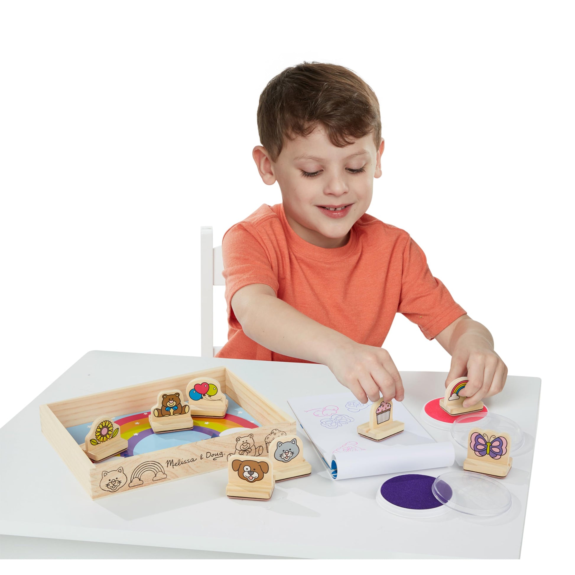 Melissa & Doug My First Wooden Stamp Set Favorites (8 Stamps with Handles, 2 Washable Ink Pads) Wooden Kids Stamps with Handles Set, for Kids Ages 3+