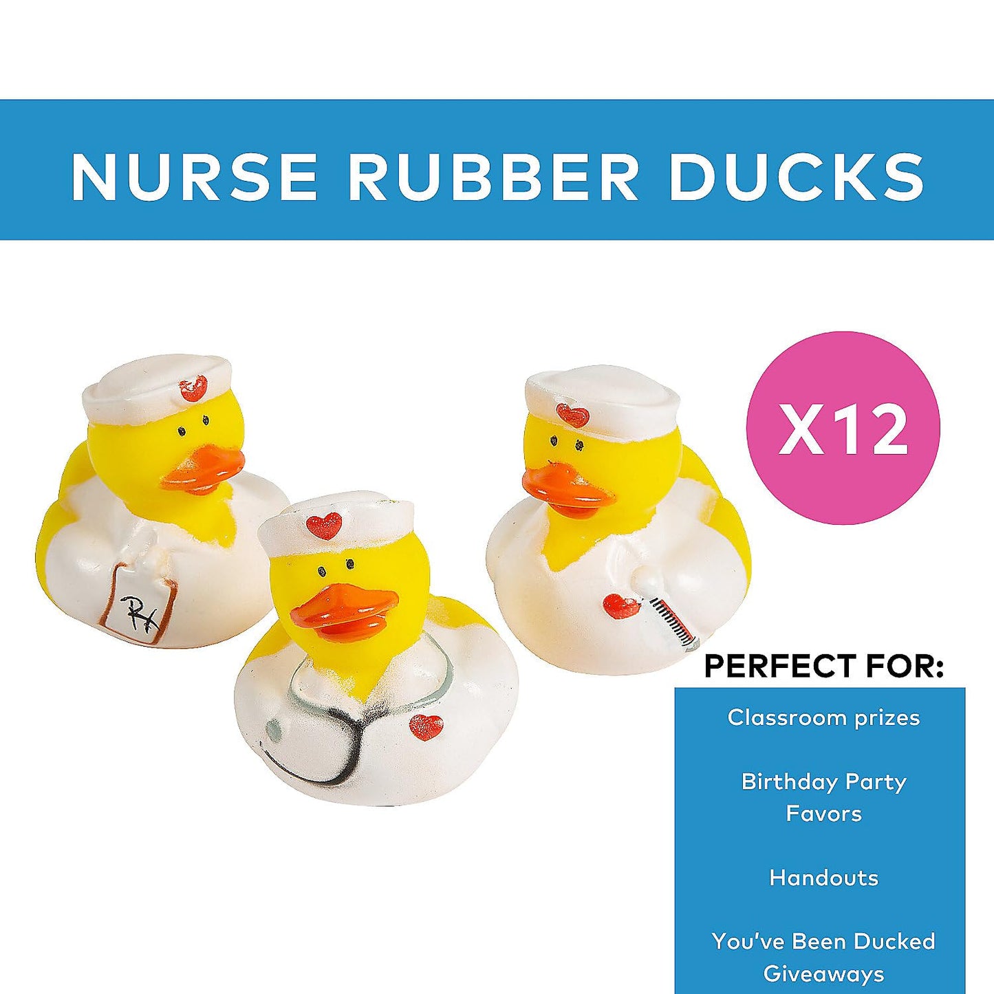 Fun Express Nurse Rubber Ducks in Bulk 12 Pack - Mini Rubber Duckies for Women | Medical Assistant Gifts & Pharmacy Technician | Nurse Week Gifts Bulk