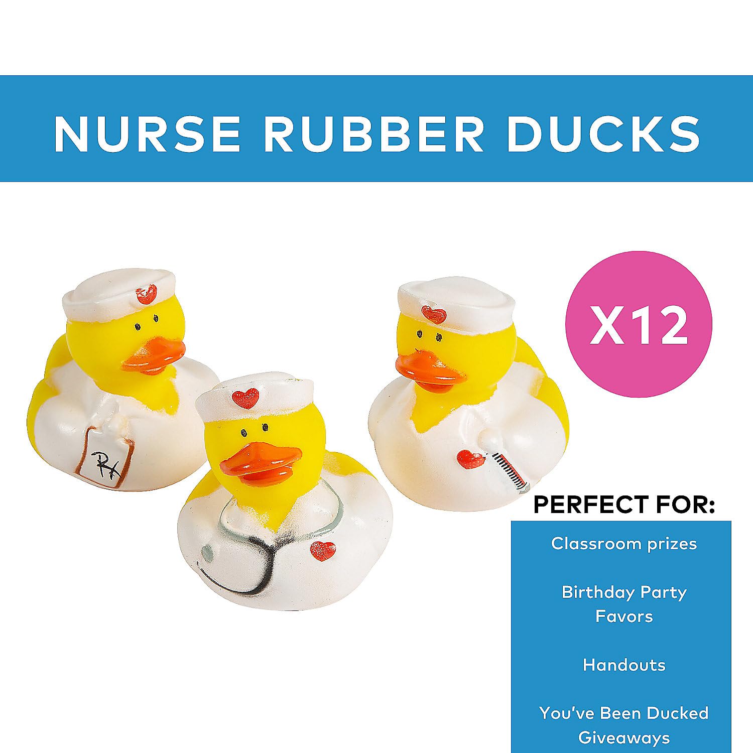 Fun Express Nurse Rubber Ducks in Bulk 12 Pack - Mini Rubber Duckies for Women | Medical Assistant Gifts & Pharmacy Technician | Nurse Week Gifts Bulk