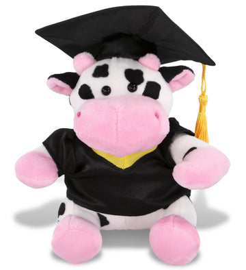 DolliBu Cow Graduation Plush Toy - Soft Huggable Graduation Stuffed Animal Dress Up with Gown and Cap with Tassel Outfit - Cute Graduation Gift